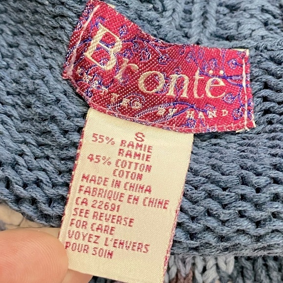 Vintage Brontë Knitted By Hand Ramie Cotton Floral Crew Neck Sweater S - Picture 2 of 11
